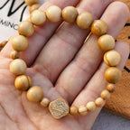 Olive Wood Bracelet Rose Rosary Portable Elastic Bracelet