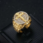 Adorn Your Faith: The Divine Golden Pattern Gemstones Crucifix Ring