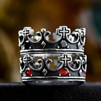 4colors The Crown of Faith Cross Ring - Red Gemstones Set Divine Design for Believer