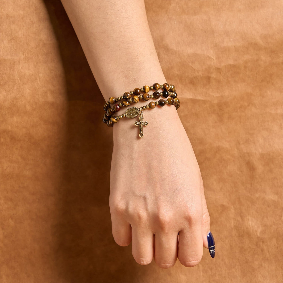 Handmade Tiger's Eye Stone Elastic Rosary Bracelet: A Dual - Purpose Spiritual Gem
