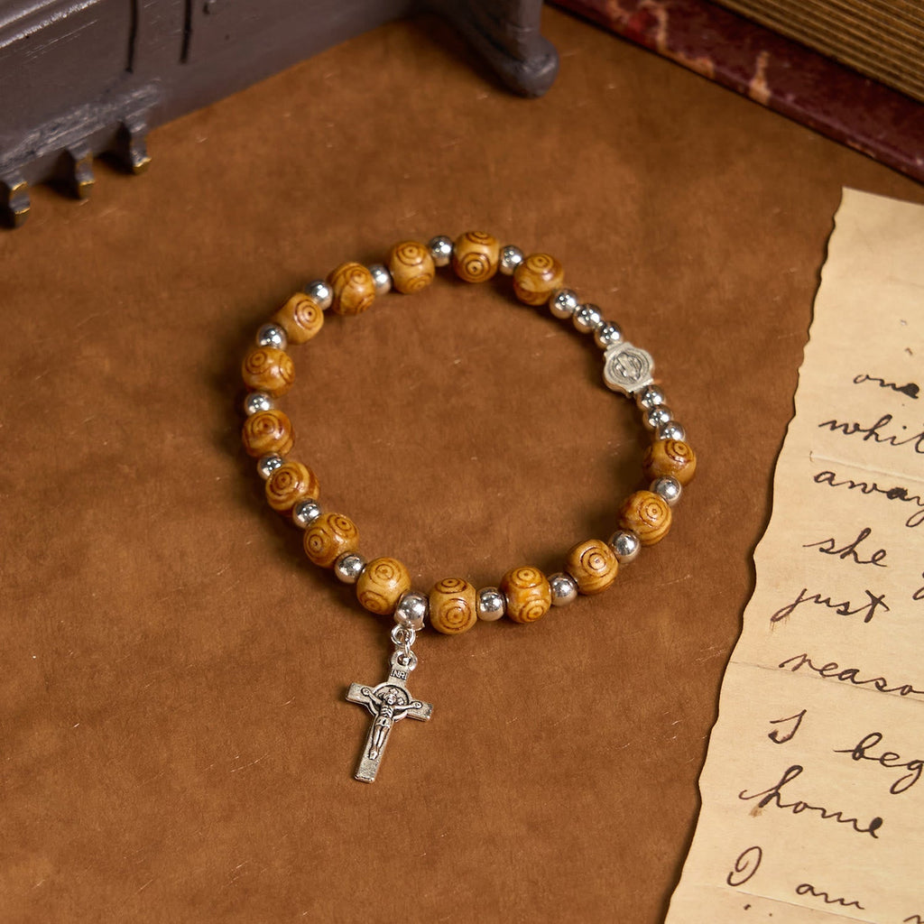 Jesus Icon Crucifix Rose Bracelet: Handmade Spiritual Jewelry with Exquisite Craftsmanship