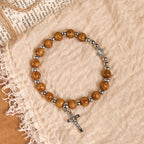 Jesus Icon Crucifix Rose Bracelet: Handmade Spiritual Jewelry with Exquisite Craftsmanship
