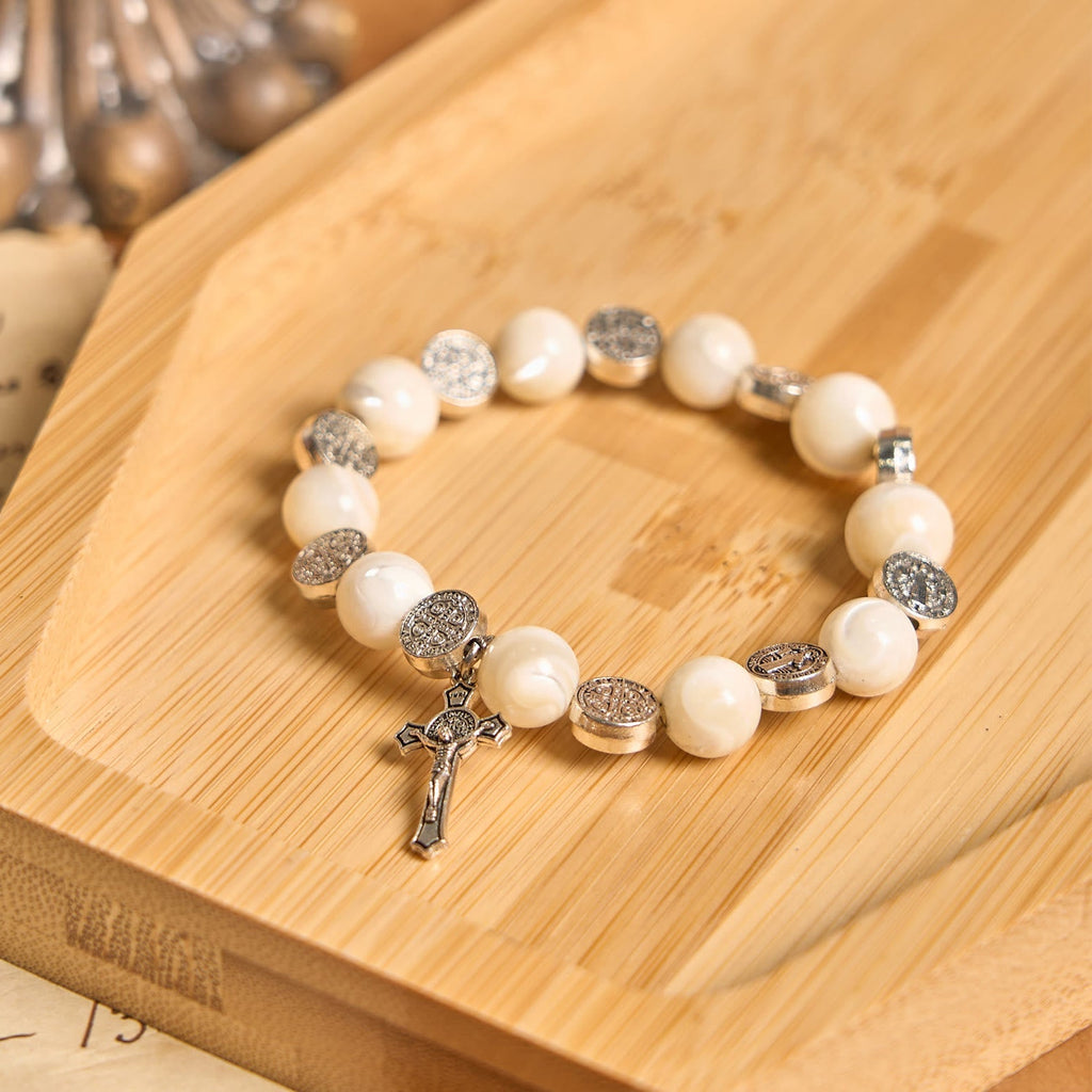 White Beads Crucifix Bracelet: A Stylish Token of Devotion