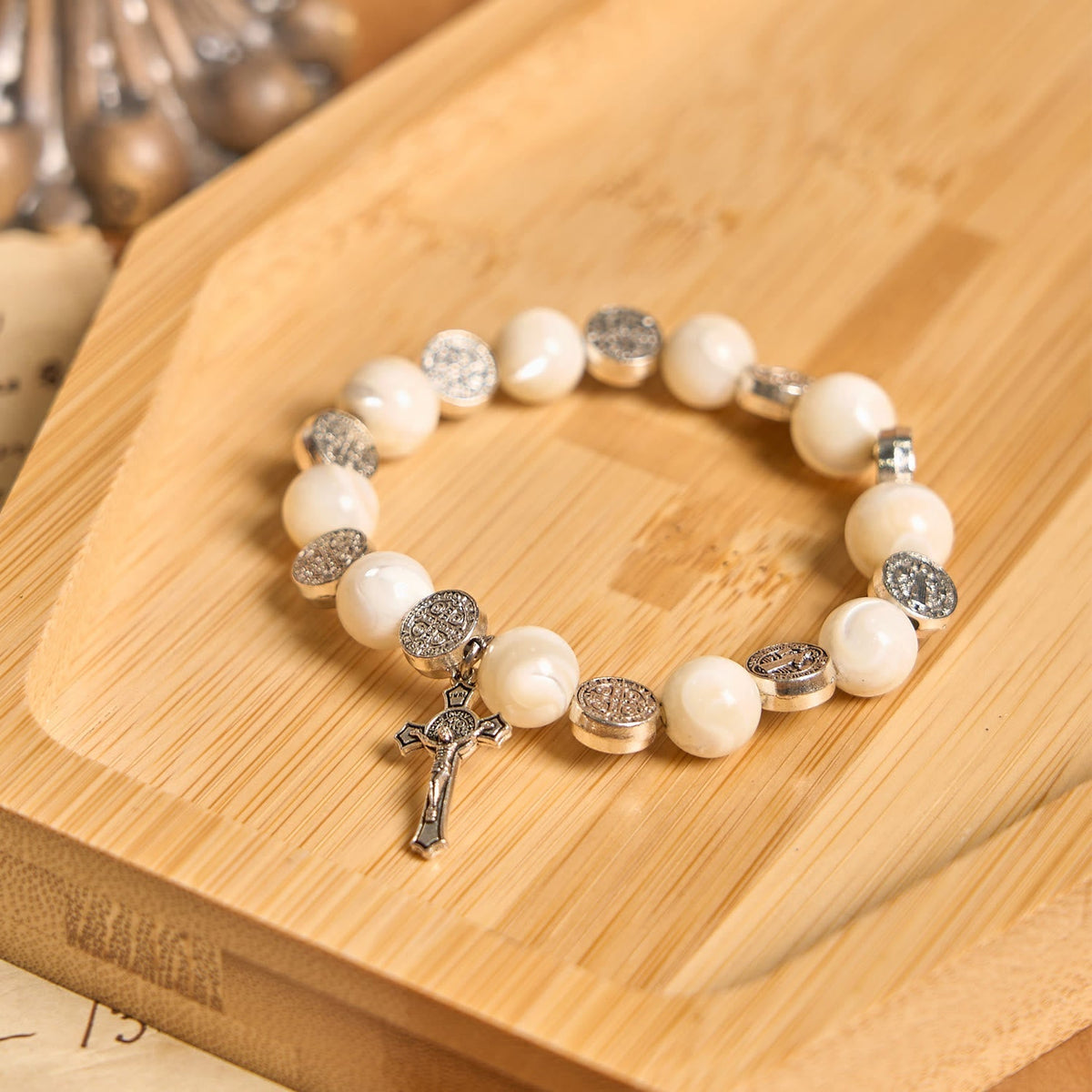 White Beads Crucifix Bracelet: A Stylish Token of Devotion