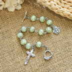 Green Beads Crucifix Rose Luminous Bracelet: Dreamy Light of Faith