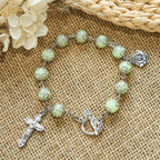 Green Beads Crucifix Rose Luminous Bracelet: Dreamy Light of Faith