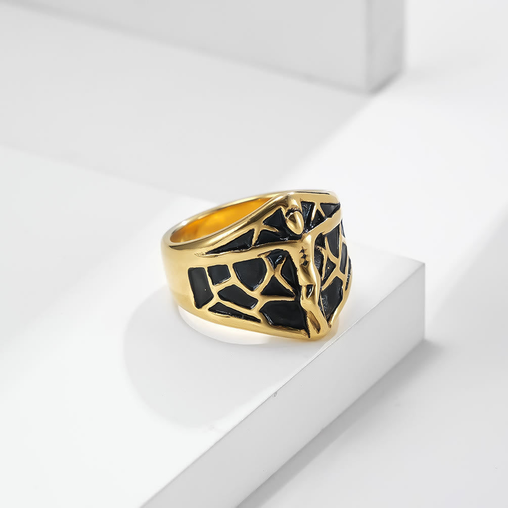 2colors Vintage Spiderweb Jesus Cross Ring - A Blend of Edge and Faith