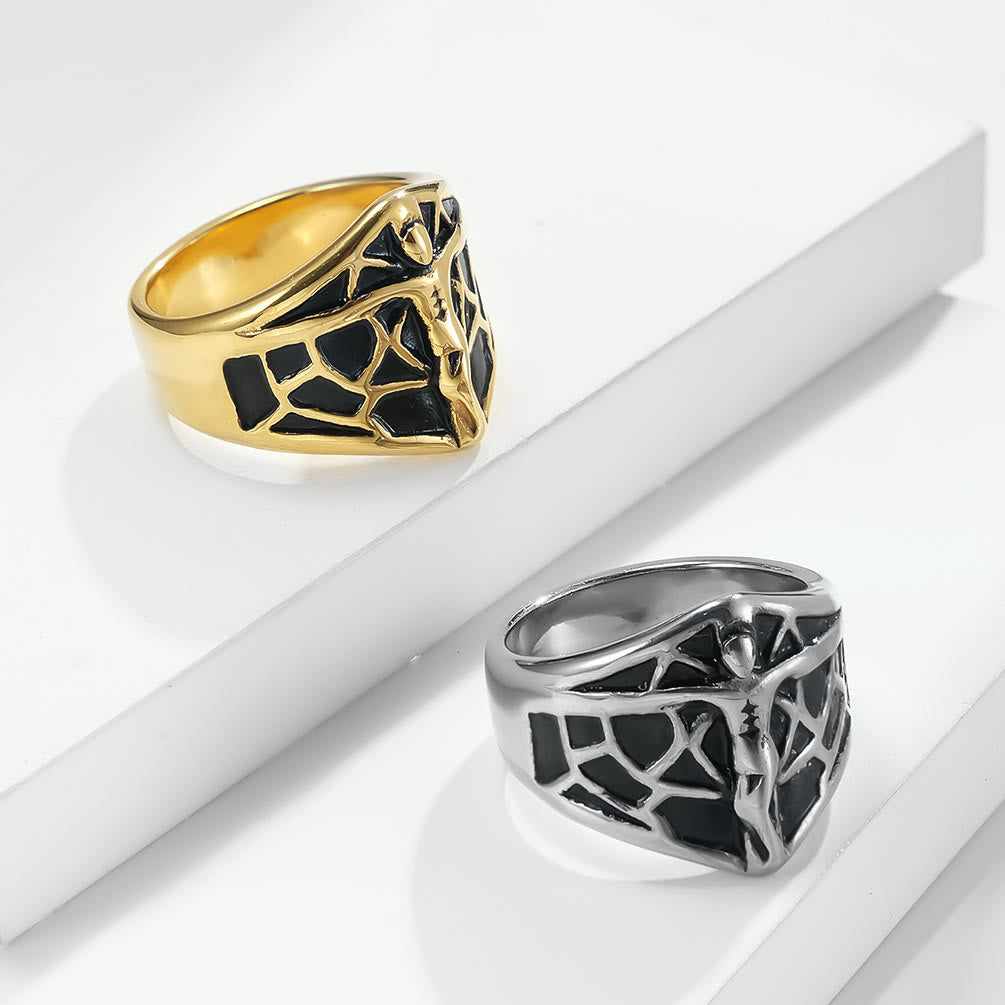 2colors Vintage Spiderweb Jesus Cross Ring - A Blend of Edge and Faith