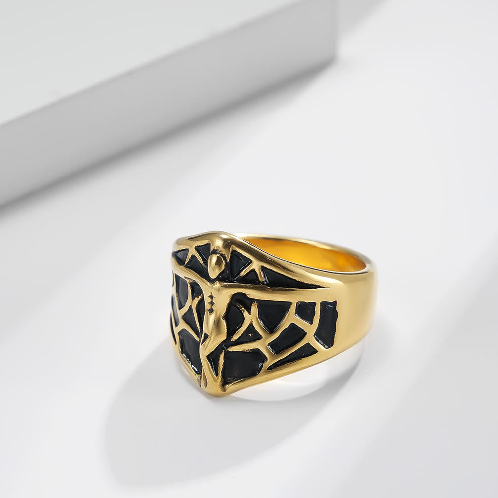 2colors Vintage Spiderweb Jesus Cross Ring - A Blend of Edge and Faith