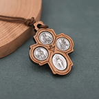 5 in 1 Olive Wood Carmelite Cross Necklace