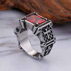Red & Black Gemstone Cross - Embellished Couple Ring: A Symbol of Faith and Style