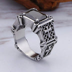 Red & Black Gemstone Cross - Embellished Couple Ring: A Symbol of Faith and Style