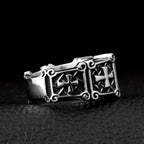 Red & Black Gemstone Cross - Embellished Couple Ring: A Symbol of Faith and Style
