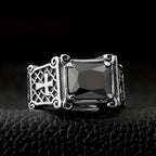 Red & Black Gemstone Cross - Embellished Couple Ring: A Symbol of Faith and Style