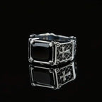Red & Black Gemstone Cross - Embellished Couple Ring: A Symbol of Faith and Style