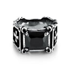 Red & Black Gemstone Cross - Embellished Couple Ring: A Symbol of Faith and Style