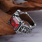 Red & Black Gemstone Cross - Embellished Couple Ring: A Symbol of Faith and Style