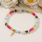 Multicolored Crystal Cross Bracelet with Blessed Card: A Vivid Token of Faith