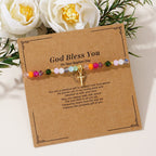 Multicolored Crystal Cross Bracelet with Blessed Card: A Vivid Token of Faith