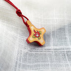 Holy Spirit Wooden Cross Pendant and Red Enameled Medal Necklace