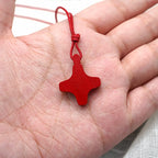 Holy Spirit Wooden Cross Pendant and Red Enameled Medal Necklace