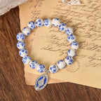 Blue & White Beaded Floral Bracelet with Miraculous Medal