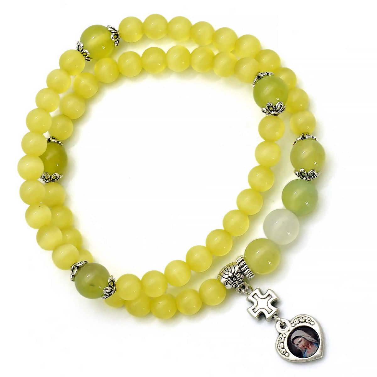 Minimalist Adjustable Bracelet with Multicolored Cat's Eye Stones and Miraculous Medal