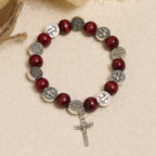 Vintage Style St. Benedict Pendant and Red Beads Bracelet: Cherished Symbol of Holy Guidance