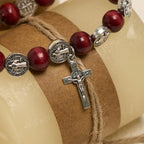 Vintage Style St. Benedict Pendant and Red Beads Bracelet: Cherished Symbol of Holy Guidance