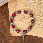 Vintage Style St. Benedict Pendant and Red Beads Bracelet: Cherished Symbol of Holy Guidance