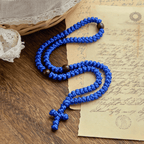 Blue & Black Cross 100 Blessing Knots String Necklace: Cherished Symbol of Holy Blessing