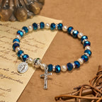 Modern Clear Crystal Stretch Braceletwith Crucifix & Miraculous Medal: Contemporary Faith Statement