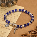 Modern Clear Crystal Stretch Braceletwith Crucifix & Miraculous Medal: Contemporary Faith Statement