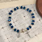 Modern Clear Crystal Stretch Braceletwith Crucifix & Miraculous Medal: Contemporary Faith Statement
