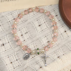 Modern Clear Crystal Stretch Braceletwith Crucifix & Miraculous Medal: Contemporary Faith Statement