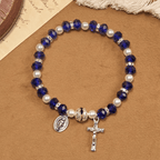 Modern Clear Crystal Stretch Braceletwith Crucifix & Miraculous Medal: Contemporary Faith Statement