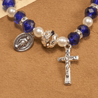 Modern Clear Crystal Stretch Braceletwith Crucifix & Miraculous Medal: Contemporary Faith Statement