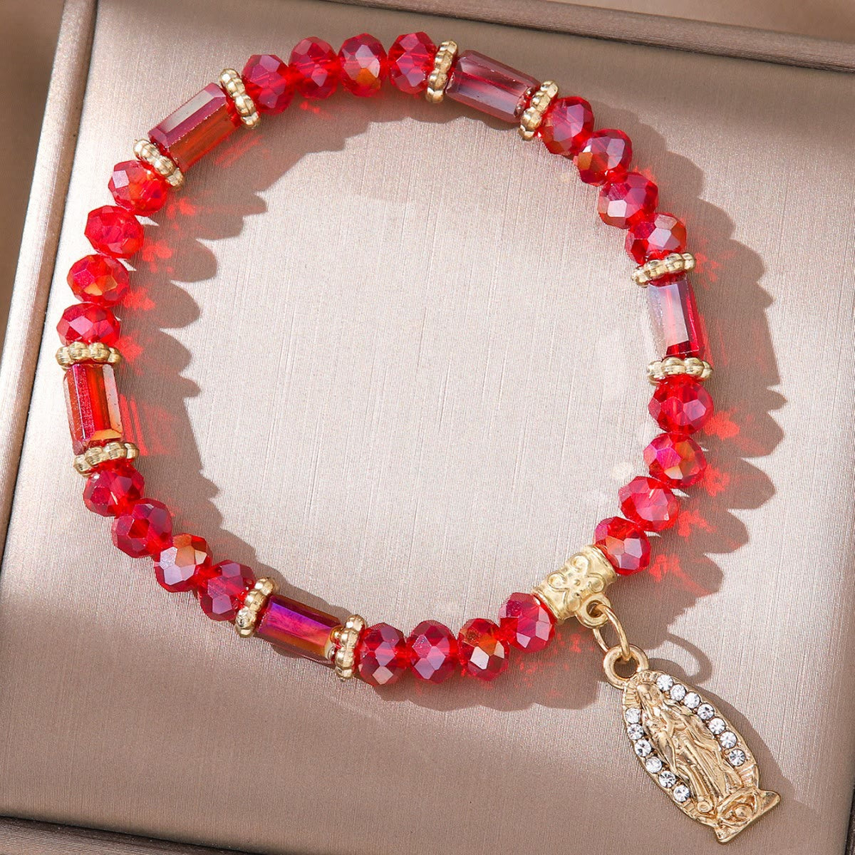 Romantic Multi-Color Clear Crystal Bracelet with Golden and Diamond Miraculous Medal