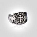 Classic Silver Cross Ring with Ornate Patterns: Handmade Relic of Faith