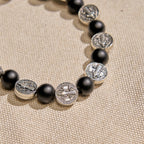 Natural Black Agate Bracelet with St. Benedict Medal and Virgin Mary Pendant: Divine Faith Artistry