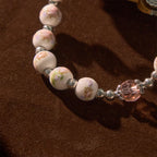 Multi-color Floral Ceramic Stretch Bracelet with Miraculous Medal & Crucifix: Subtle Faith Elegance