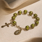 Matte Verdigris Beads with Bronze St. Benedict Medal & Crucifix Bracelet: Find Peace in Subtle Sacredness