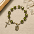 Matte Verdigris Beads with Bronze St. Benedict Medal & Crucifix Bracelet: Find Peace in Subtle Sacredness