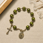 Matte Verdigris Beads with Bronze St. Benedict Medal & Crucifix Bracelet: Find Peace in Subtle Sacredness