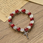 Tri-Color Beads Bracelet with Silver St. Benedict Medal and Crucifix: Divine Faith Artistry