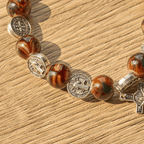 Tri-Color Beads Bracelet with Silver St. Benedict Medal and Crucifix: Divine Faith Artistry