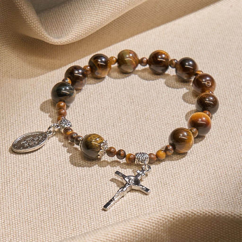 10mm Yellow Tiger's Eye Stone One Decade Rosary Bracelet