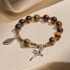 10mm Yellow Tiger's Eye Stone One Decade Rosary Bracelet