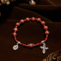 8mm Red Sesame Stone One Decade Rosary Bracelet with Miraculous Medal & Cross