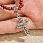 8mm Red Sesame Stone One Decade Rosary Bracelet with Miraculous Medal & Cross